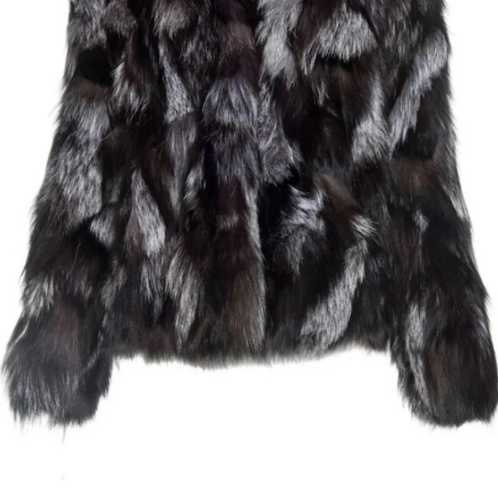 Elegant Black and Gray Women's Fur Coat